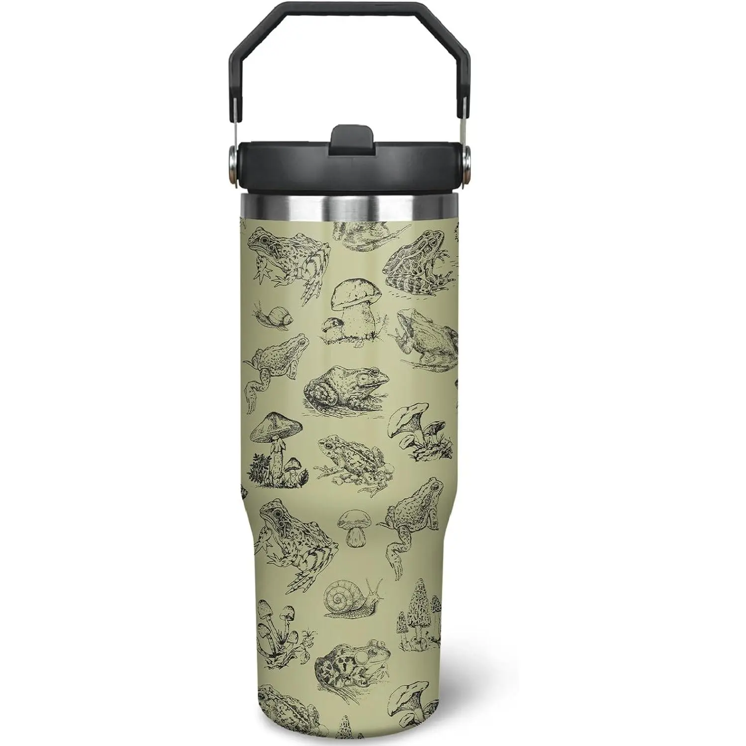 30oz Frog Tumbler with Handle and Straw, Stainless Steel Insulated Frog Cup with Top Handle and Lid, Frog Coofee Mug Gifts for Women Men Bottles Portable Drinkware Flasks, Coffee, Beverage