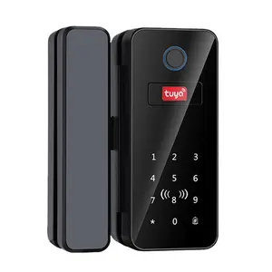 Smart Glass Door Fingerprint Lock, Bluetooth-compatible Smart Biometric Electronic Door Lock, Office Electronic Smart Card Lock with RFID Remote Control Key