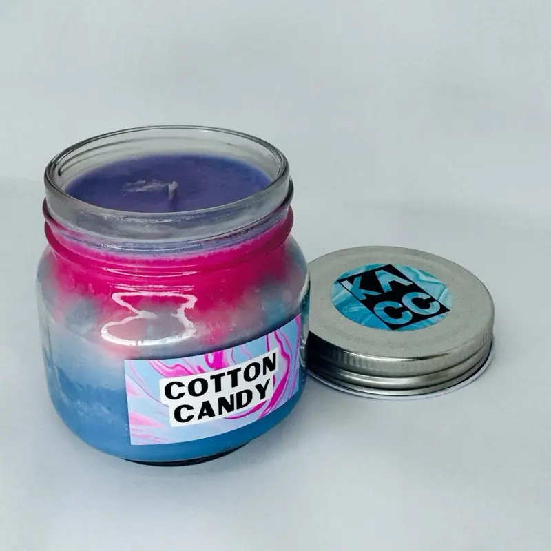 Cotton Candy Two-Color Soy Candle - 8 oz Pink & Blue Handmade Candle, Sweet Nostalgic Scent, Long Burn, Fun Gift Idea