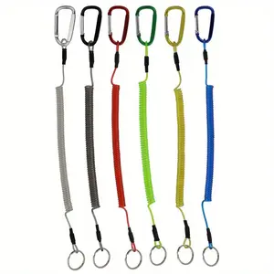 3pcs Fishing Lanyard Coiled Steel Lanyard,Carabiner Safety Lanyard,Kayak Tool Lanyards Heavy Duty Retractable Steel Wire Lanyard Diving Gear