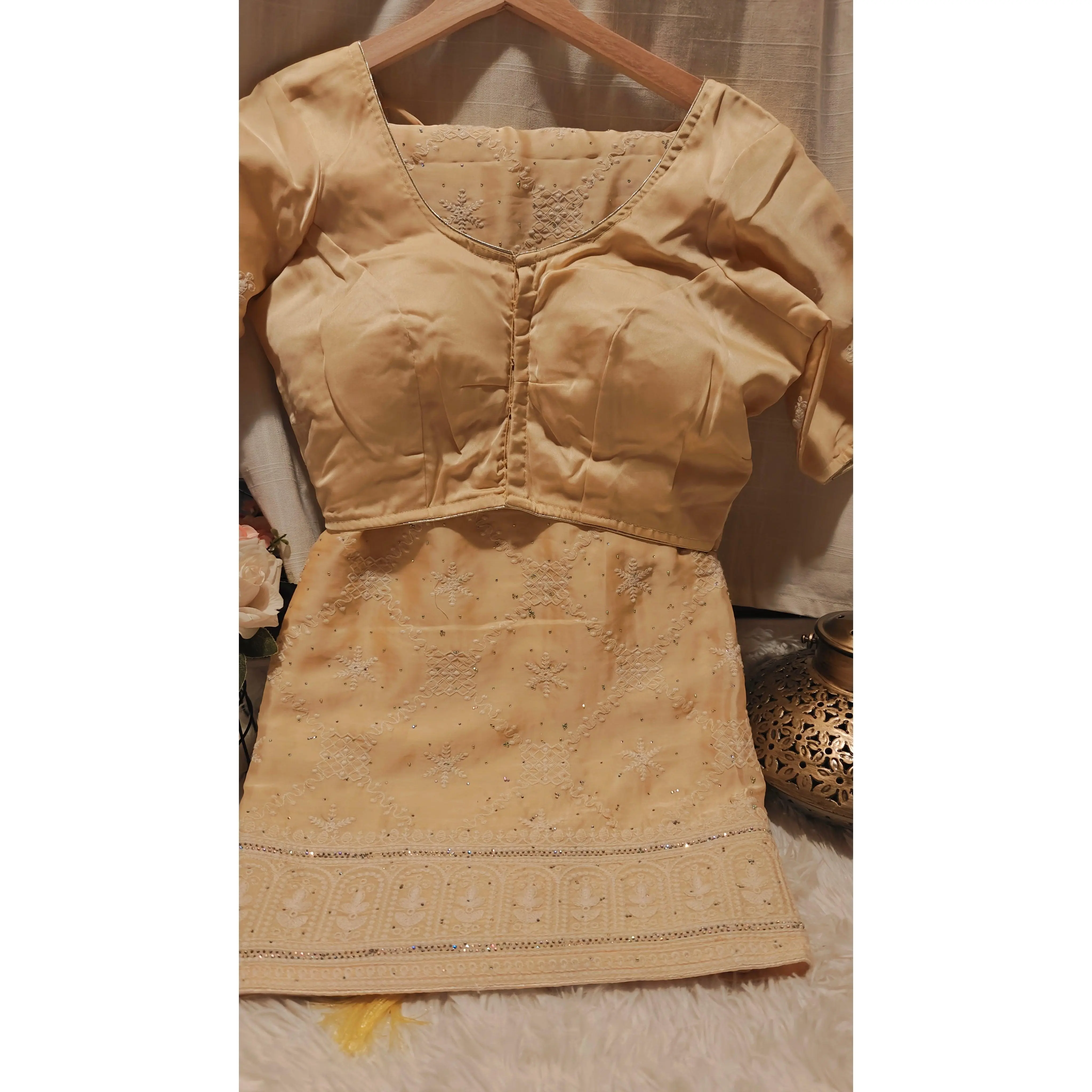 Golden Color Saree with Stitched Blouse - Elegant Design, Ideal for Special Occasions