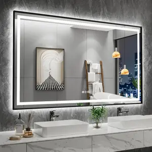 PRISMIR LED Bathroom Mirror Framed, Vanity Mirrorr With Front & Back Lights, Stepless Dimmable, Anti-Fog, Shatter-Proof Memory Functin, Double LED Vanity Mirror with Matte and Tempered Glass