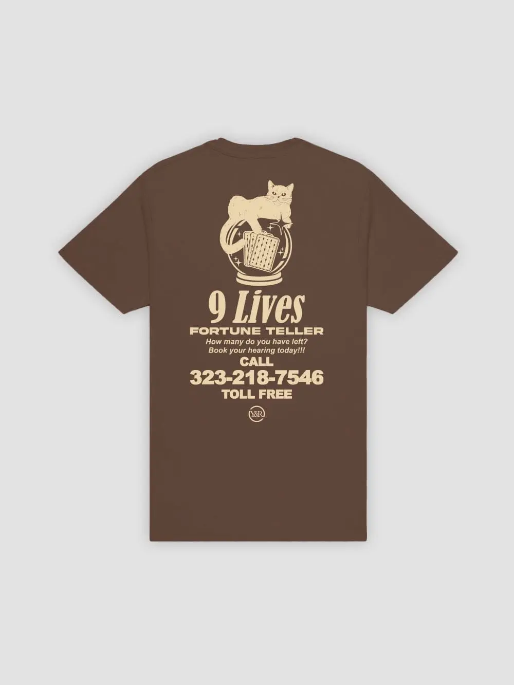 Young & Reckless Men's 9 Lives Streetwear Graphic T-Shirt - Casual Short Sleeve Round Neck Top in Chocolate Brown, Shortsleeve, Menswear, Tshirt, Crystal Ball
