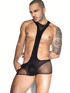 Men's Erotic Fishnet Bodysuit, Transparent Hollow Out Shaping Shirt, Slim Fit Sexy Temptation, Suitable for S-L, Body Suit Shapewear, Shapewear Body Shaper, Shapewear Garment