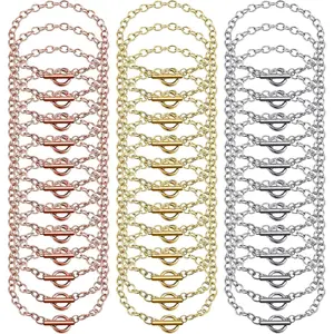 Hicarer 24 Pieces Bracelet Chains Bulk with Ot Toggle Clasp Alloy Link Chains DIY Jewelry Making Bracelets for Women DIY Jewelry Valentine's Crafts Supplies(Gold, Silver and Rose Gold)