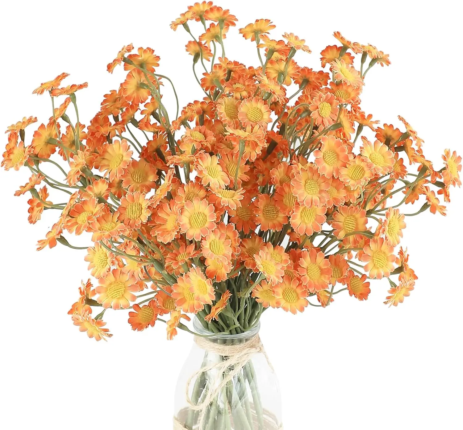 24-Count 0.78 Inches Wide Burnt Orange Small Plastic Faux Silk Daisy Wildflowers - Realistic Look Floral Decor for DIY Terracotta Wedding Bouquets, Party Centerpieces, Bathroom (Vase Not Included, Iron Stem)
