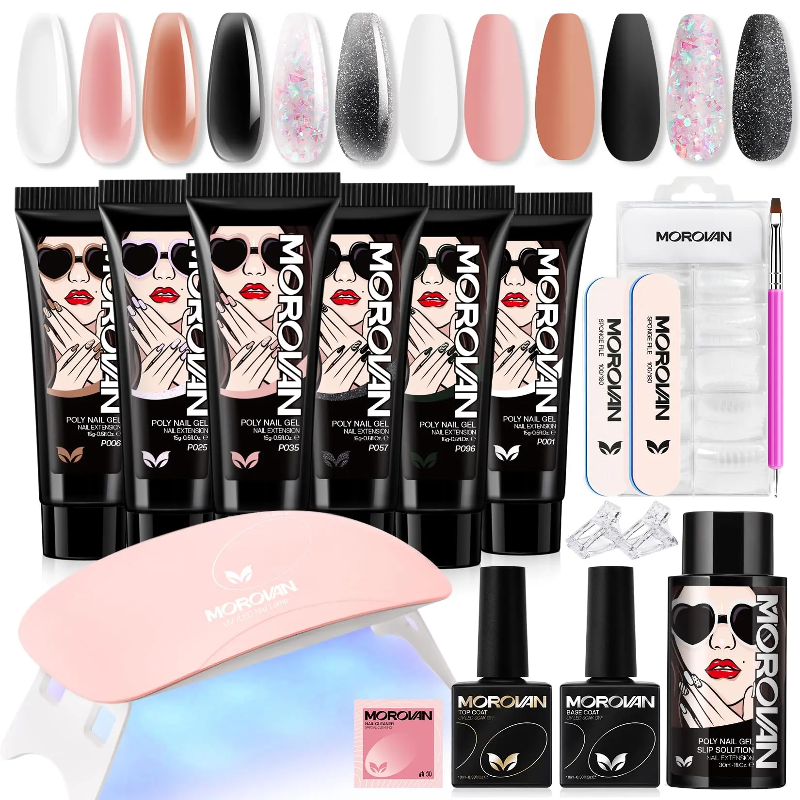 Morovan  Poly Gel Nail Kit Starter Kit with U V Lamp Complete Nail Extension for Beginners Nail Gel Nail Art Sheet