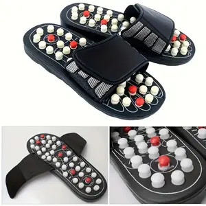 Brand GGOR Men'S Black Massage Slippers - Open-Toe Design, Non-Slip Acupressure Sole, Comfortable EVA Material, Adjustable Straps, Foot Massage