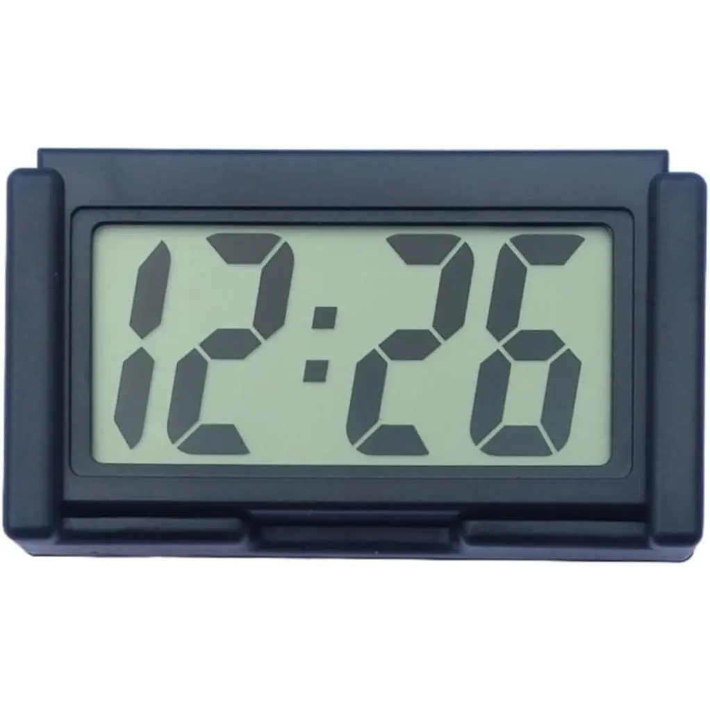 1-Pack Mini Space-Saving Black Compact Plastic Universal Automotive Digital Clock - Battery-Operated Single Unit, Jumbo LCD Time & Day Display, Pocket-Sized for Car Truck Dashboard, Air Vent, Nightstand, Desktop (Batteries Not Included)