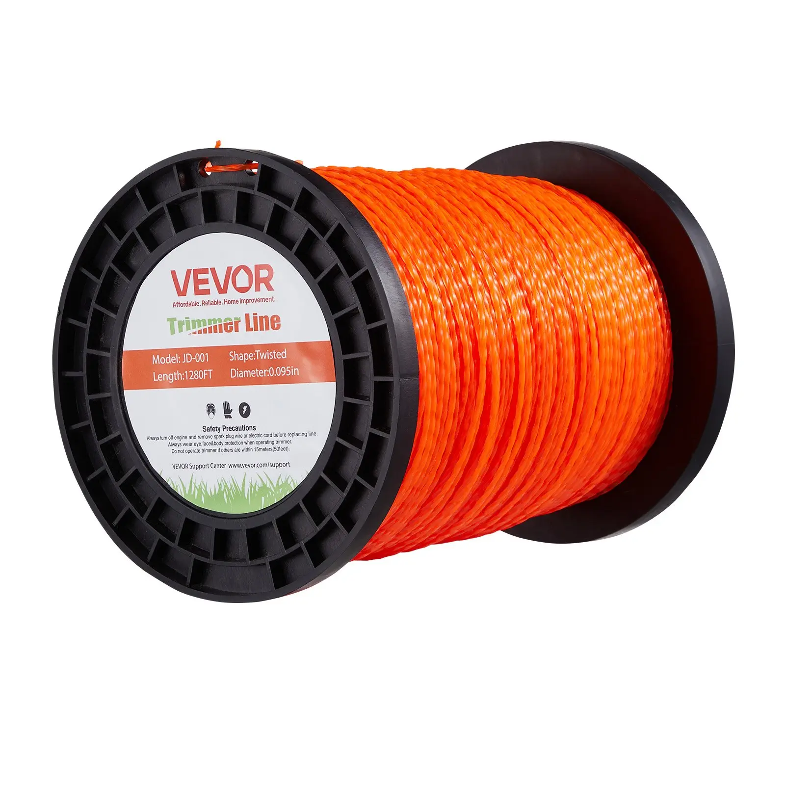 VEVOR 0.095 in 1280 ft Trimmer Line, Orange Heavy-Duty Nylon Twisted Weed Eater String, Universal Replacement Spool for All Trimmers, High-Speed Impacts & Large Lawns, Ideal for Homeowners, Jd-00