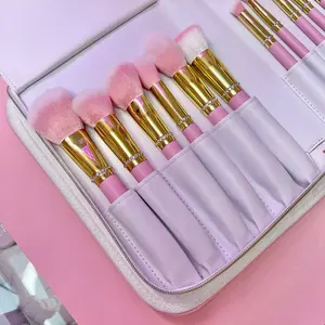 Pink Makeup Brushes with Case - 15 Set of Brushes in Pink and Gold Design with Storage Case Included