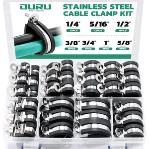 68PCS Cable Clamps Assortment Kit,7 Sizes Stainless Steel Rubber Coated Cushioned Insulated Cable Clamps-Metal Wire Clamps,Pipe Clamps for Tube,Lines