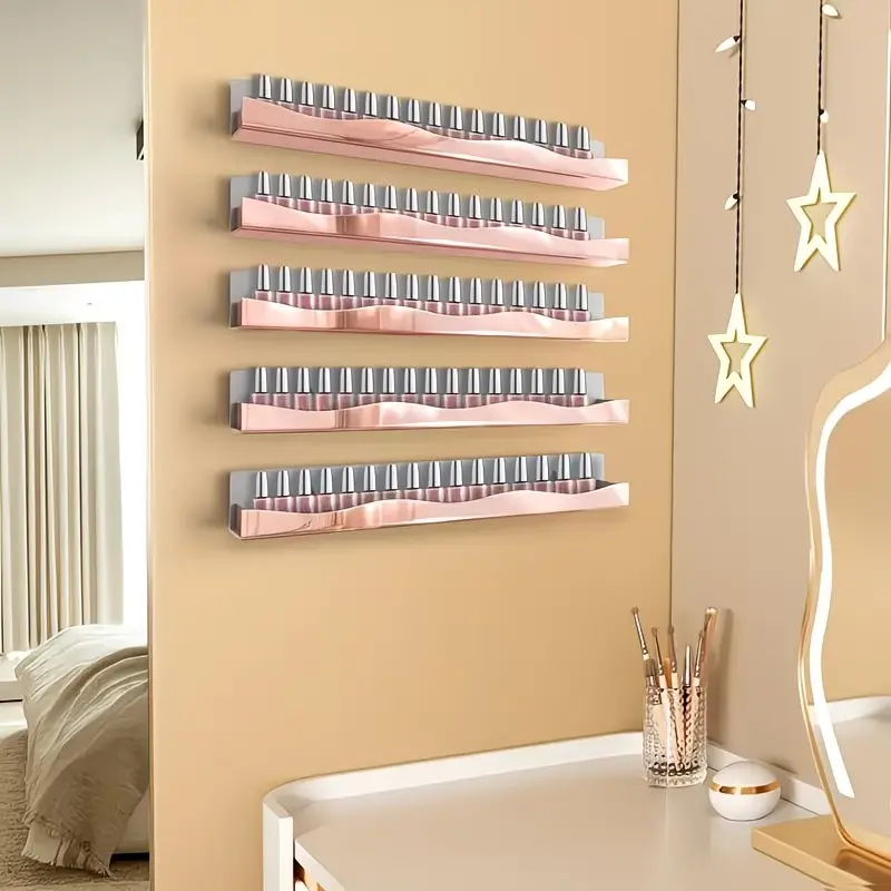 Mirror Acrylic Nail Polish Rack, Cosmetic Display Stand, 15 Inch Wall Mounted Shelf, Sleek Look, Organizer for Nail Polishes & Accessories