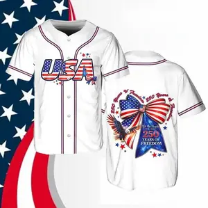 USA Baseball Jersey, American Flag Shirt For Baseball Fans, 250 Years of Freedom Independence Day Jersey