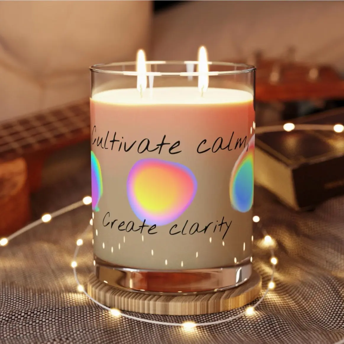 Aromatherapy Scented Relaxation Candle, 100% Soy Wax, Rainbow Spotted Tranquility Design, 11oz Glass Jar, Home Decor, Meditation Gift Fragrance Colorful