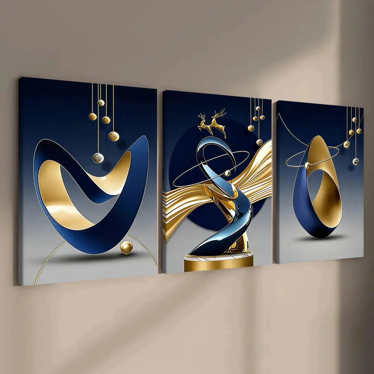 3PCS Modern Wooden Framed Canvas Prints - Modern Art Design, Artistic Abstract Pattern Print, HD Printing, Waterproof Wall Art, Ready-to-Hang Home Decor Gift for Living Room, Bedroom