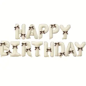 22pcs Vintage Birthday Party Decoration Set - Includes 16-Inch Milky White Foil Balloons And Bow Decorations, Perfect For All Birthday Parties, Balloon Party Supplies