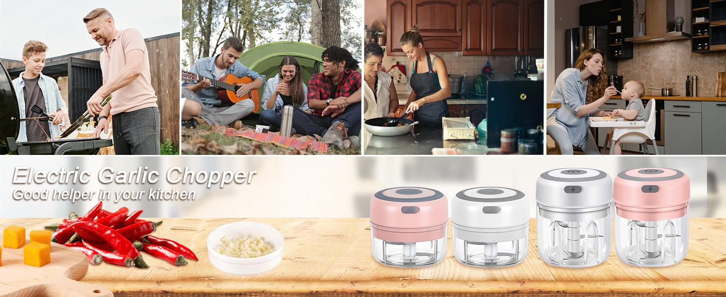 Electric Garlic Chopper, 250ML Vegetable Chopper, Food Chopper, USB Mini Garlic Mincer, Onion Chopper, Portable Small Food Processor for Ginger, Chili, Vegetables(Pink)