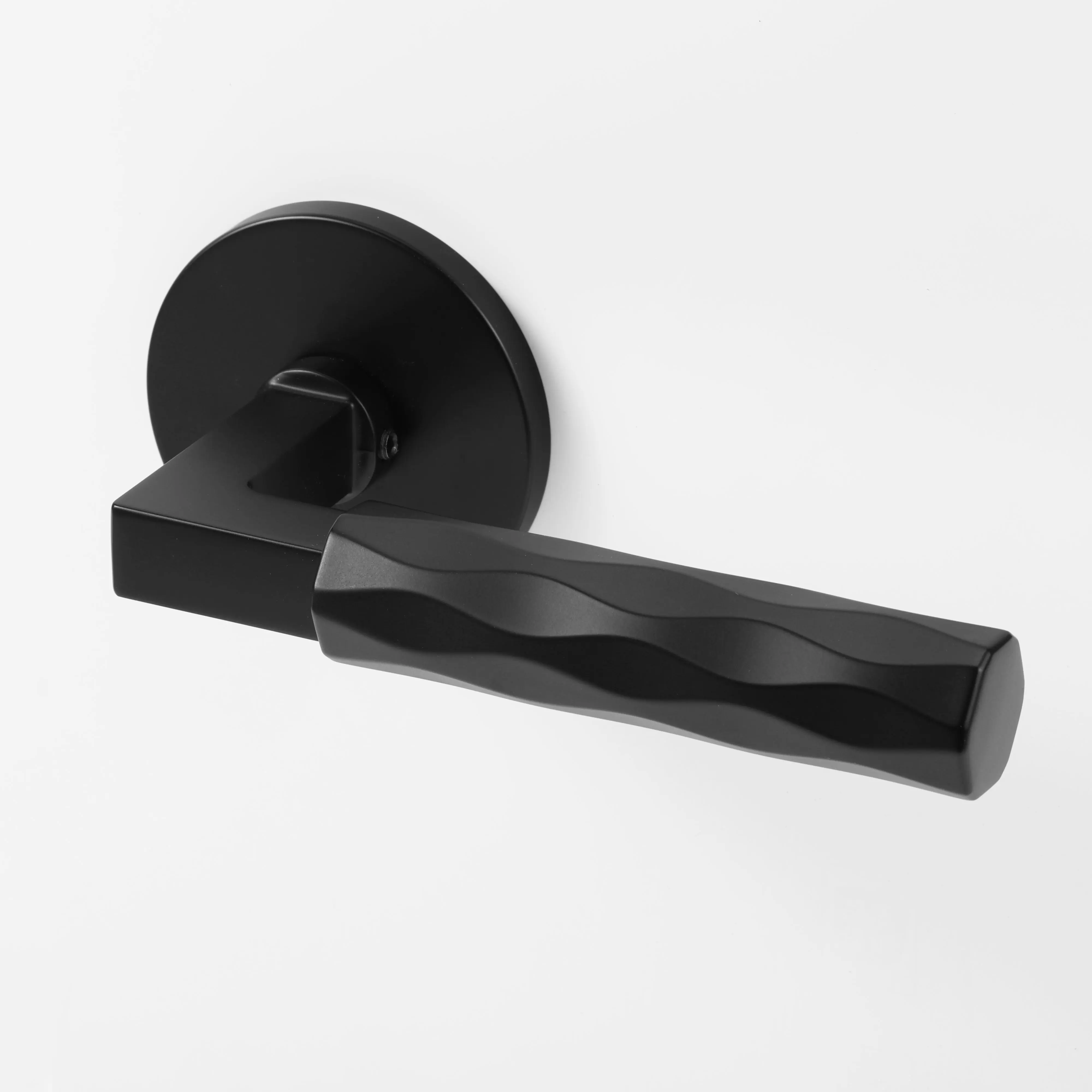 Hailey Matte Black Modern Double Dummy Interior Door Handle with Round Rosette and Concealed Screws