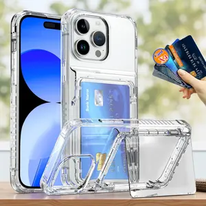 Suitable For iPhone 15 Pro Max / 15 Pro / 15 Plus / 15 Wallet Clear Plastic Protective Phone Case with Credit Card Holder For iPhone 15pro Max 15Pro 15plus 15promax Cover Funda Coque