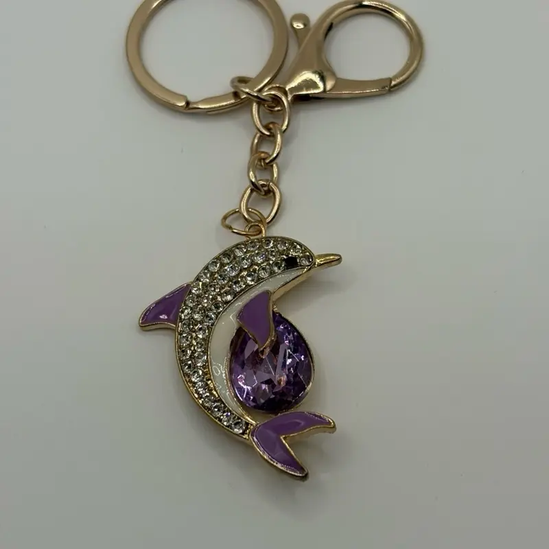 Dolphin Rhinestone Accessory Keychain, Glam Keychain with Bag Clip, Glamorous, Bag Charm Keychains