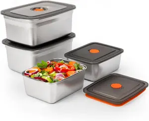 4 count(50oz+20oz) Stainless Steel  Storage Containers With  Leak Proof & Airtight | Stainless steel freezer Containers,Airtight Bento Lunch Box,For Meal Prep,Fruit,Snack,Freezer
