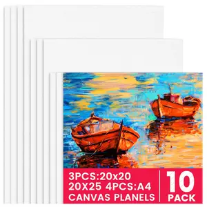 (10 Pack)White Canvas Set for Painting, Canvas for Painting, Blank Canvas for Painting, Art Canvas, Small Canvases for Painting, Cotton Canvases for Acrylic & Watercolor, Ideal for Beginners, Artists & Students, Canvas Painting Kit.