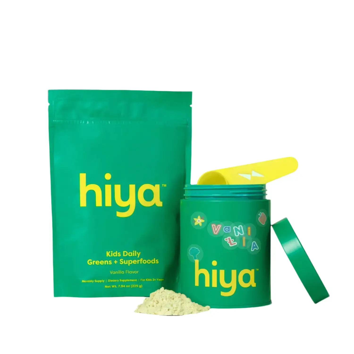 Hiya Kids Daily Greens + Superfoods (Vanilla) - 55 Whole-Food Sourced Ingredients & Delicious Flavor - Greens Superfood Powder for Kids