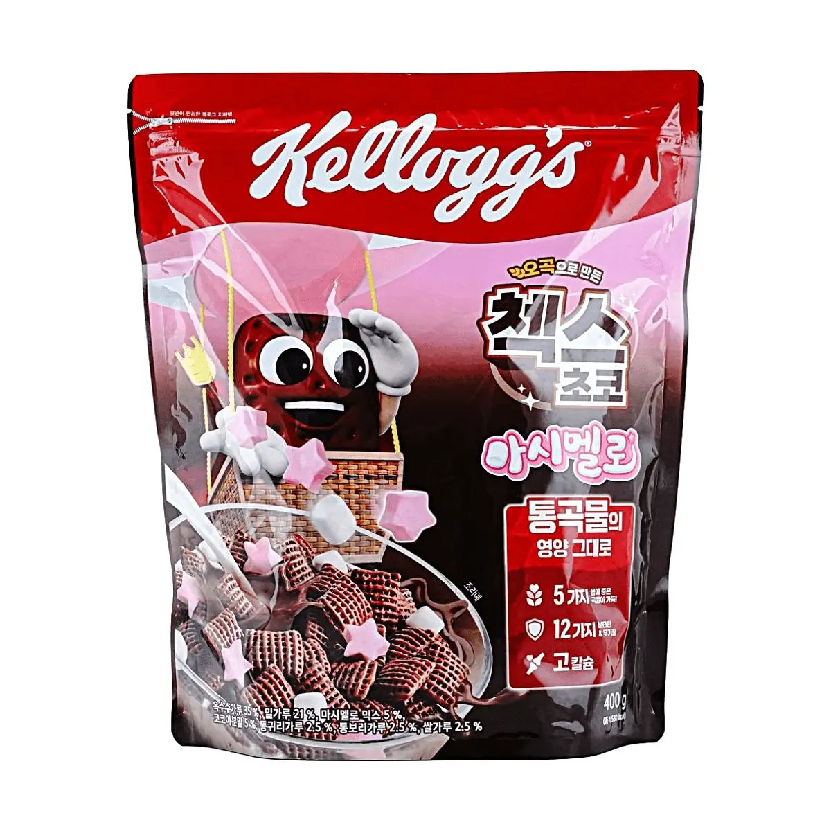 Kellogg's Choco Marshmallow Cereal - Korean Edition, 5 Whole Grains, 12 Vitamins & Minerals, High Calcium, 400g Family Pack