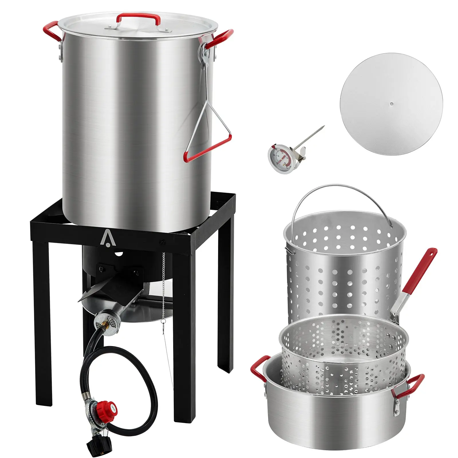 【GARVEE】30 QT. Turkey Fryer and 10 QT. Fish Fryer Kit with 50,000 BTU Propane Stove, Aluminum Outdoor Deep Fryer and Seafood Boiler Steamer with Baskets, Thermometer, Turkey Rack