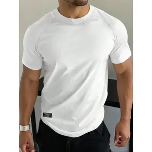 Men's Solid Color Shoulder Sleeve Crew Neck T-Shirt, Ultra Soft Stretch Quality Fabric, Dry Fit Sports Tee for Running & Gym Workouts, Dry Fit Shirts