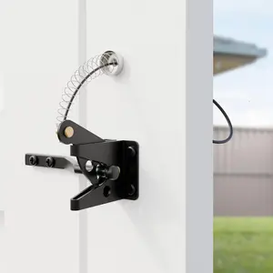 Spring  Gate Latch Pull String Fence Gate Latch, Fingertip Release Self Latching Gate Latches, Small Gate Latch for Wooden Fence, Vinyl Door,  Gate, 1 Pack, Black
