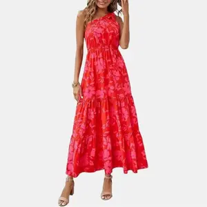 PrettyGarden Boho Chic Floral Maxi Dress - One Shoulder, Ruffle, Sleeveless, Flowing Summer Beach Wedding Guest Dress- Womenswear