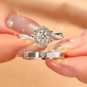 6-Prong Halo Solitaire CZ Engagement Ring, Pave Accent Twisted Band Ring for Women