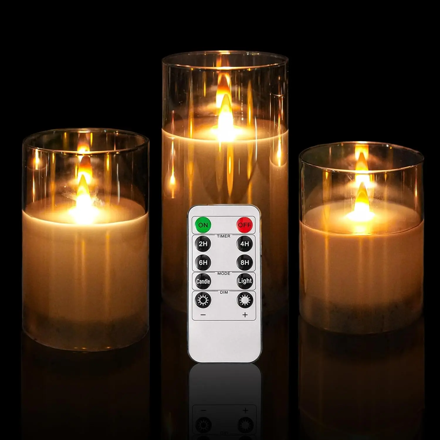 3-Pack Battery Operated Glass LED Flameless Candles, Real Wax with Remote Control, Timer & Warm Light for Home Decor