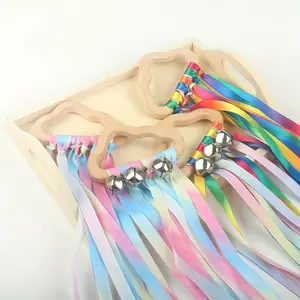 Colorful Ribbon Streamer, 2 Counts/set Handheld Ribbon Wand Bells, Dance Performance Art Ribbon, Birthday Party Supplies, Party Decor