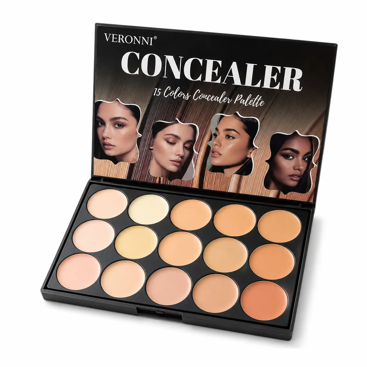 15-Color Cream Concealer Palette for Contouring, Highlighting & Blemish Coverage, Professional Flawless Makeup for Light to Warm Skin Tones, Smoothing