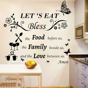 Kitchen Wall Decals Dinner Meal Prayer Wall Stickers Vinyl Kitchen Quotes Wall Decal Let's Eat Bless The  Before  Sign Saying Stickers for Dinning Room Home Restaurant