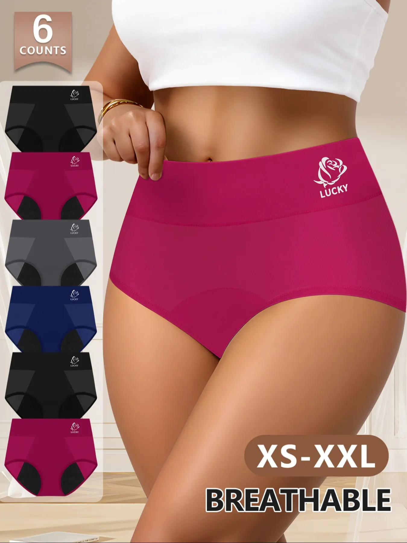 Morelect High-Waist Period Underwear High Rise Panties Set, 6 Pcs, XS-Xxl, Leak-Proof, Breathable, Comfortable, Ideal for All Seasons, Casual Style