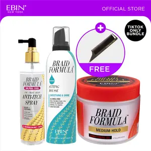 EBIN Braid Formula Conditioning Gel + Setting Mousse Menthol + Scalp Cooling Anti-Itch Spray Watermelon Mint & Biotin Bundle with FREE Pintail Parting Carbon Comb | Knotless Braids, Twists & Locs, Scalp Relief, Frizz Control, Clean Parts & High Shine
