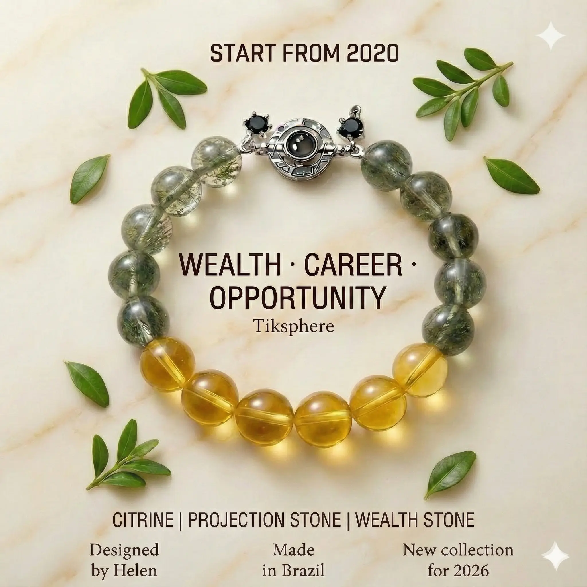 Personalized Nature Citrine projection  Bracelet -Custome photo&Engraved Text -Sentimental Gift for Loved Ones -Wealth Career Opportunity Stone