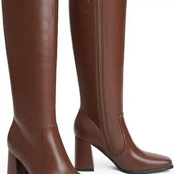 Modatope Women's Knee High Boots Size 8 Faux Leather Chunky Heel 3.35" Square Toe Side Zipper Comfortable & Versatile for Any Outfit