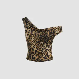 Cider [size 2-10] Asymmetrical Neck Leopard Crop Tank Top