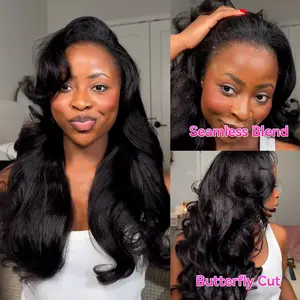 Vshow Pre Styled Butterfly Cut Layered Yaki Body 3 in 1 Half Human Hair Wigs With Drawstring V Part Wigs Available Wear Go Glueless Human Hair Wigs #Summervibes