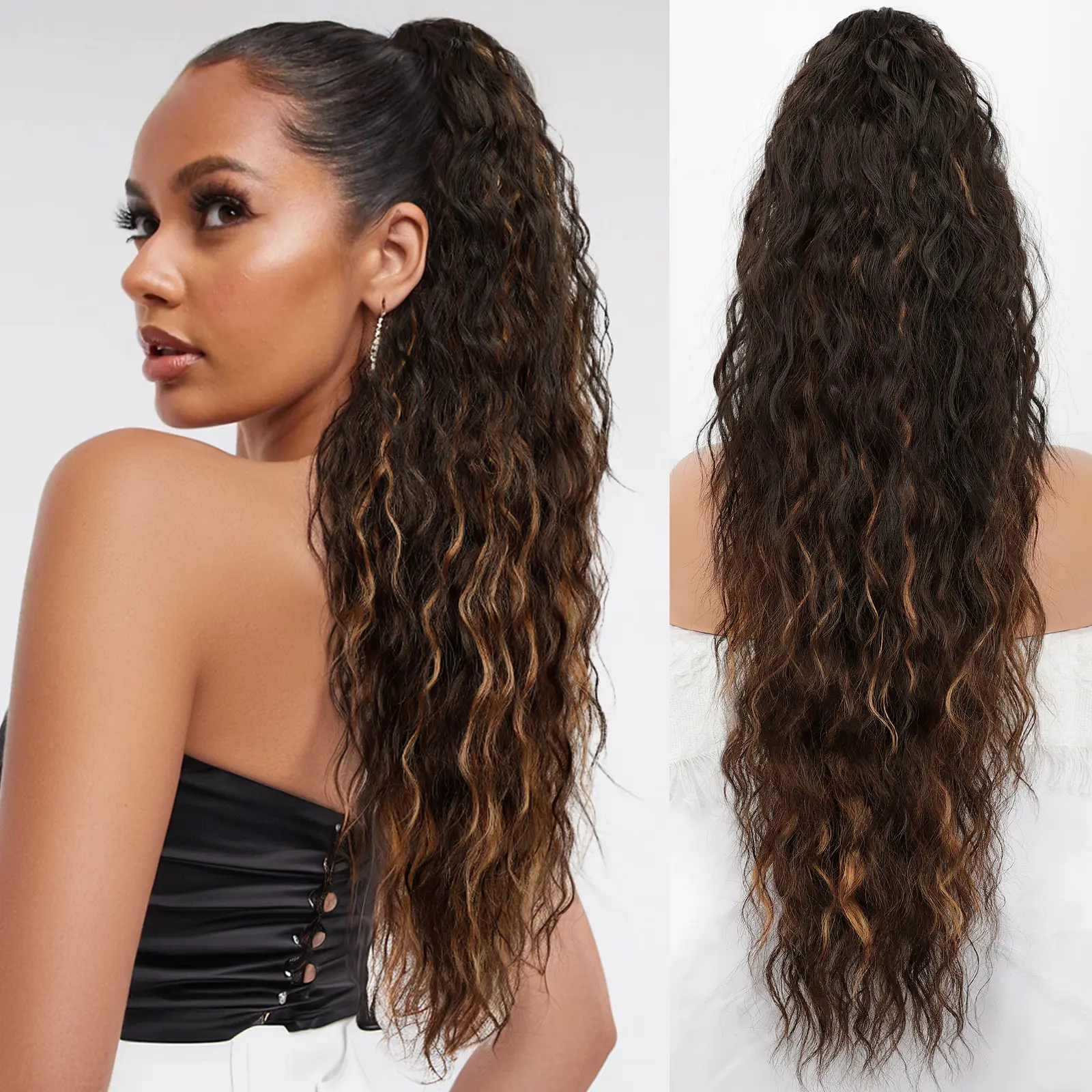 KooKaStyle 30 inch scrunchy clip ponytail hair extensions extension, synthetic hair fluffy natural soft go out party wear