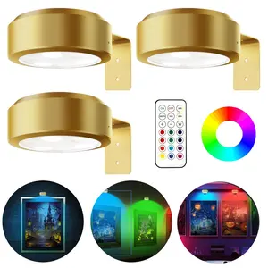 3PCS Picture Lights, Battery Operated Picture Lights for Wall, Led Painting Light with Remote Dimmable and Timer, 3 Lighting Modes Art Display Light for Picture Frame Paintings, Wireless Wall Decor Puck Lights for birthday party Christmas Helloween