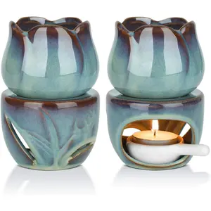 Wax Melt Burners Essential Oil Burner Set of 2, Aromatherapy Aroma Burner Ceramic Oil Diffuser Candle Tealight Holder Home Bedroom Decor Christmas Housewarming Gift