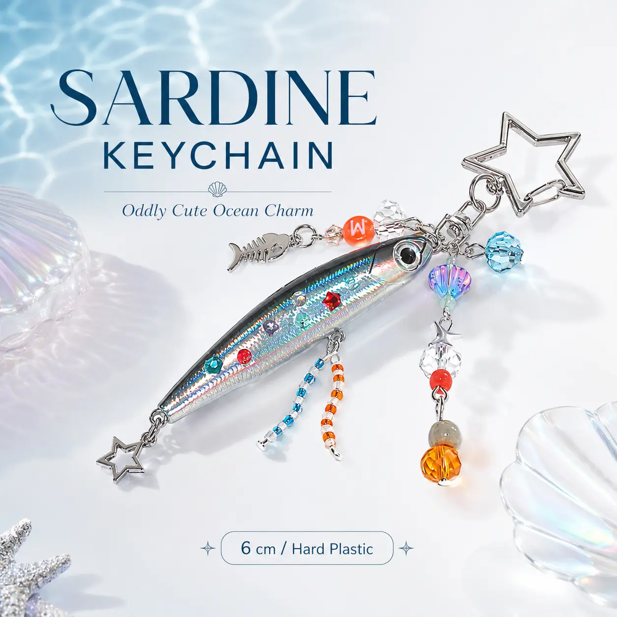 Sardine Keychain Charm, Oceancore Fish Bag Charm, Quirky Ugly Cute Purse Pendant, Hard Plastic Ocean Trend Key Ring for Keys, Zippers, Backpacks & Gifts