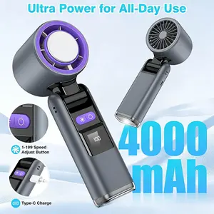 4000mAh Portable Handheld Turbo Fan, 199 Gear Wind, Rechargeable with Semiconductor Cooling, Perfect for Outdoor, Travel, Work, Portable Adjustable Fan