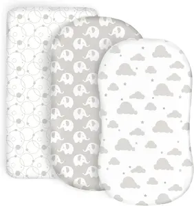 100% Organic Cotton Fitted Bassinet Sheets Fits Halo, Snoo, Graco, Dream on Me, Delta, and All Other Standard Size Bassinets. 3 Pk Adapts to Oval, Hourglass & Rectangle Shaped Bassinet Pads. Grey Cambria Baby